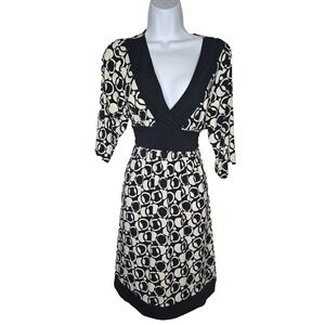 Intrigue‎ Black White Circle Print Belted Dress Sz M Vintage Mod Retro